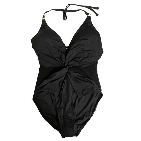 NEW La Blanca Mesh-Merizing Halter One Piece Swimsuit Sz 8 black - Picture 2 of 12